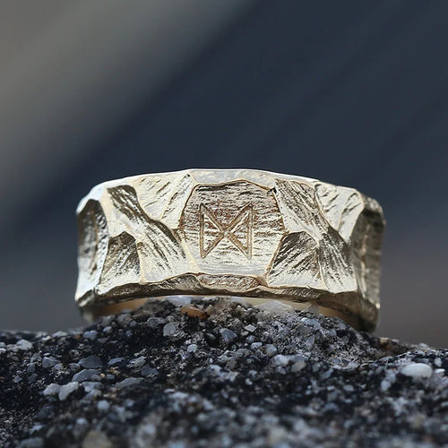 Anillo Estilo Vikingo para Hombre Runas Oro