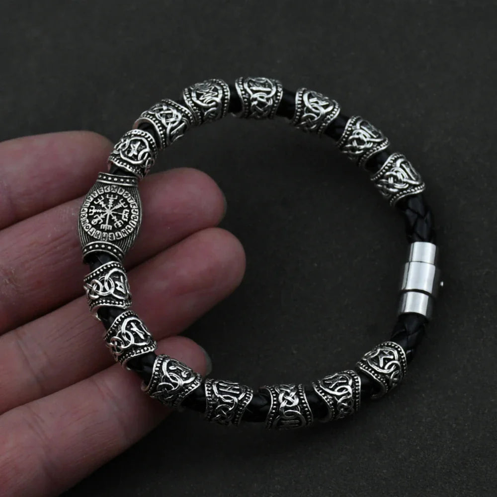 Pulsera Hombre Runas Vikingas Nórdicas plata