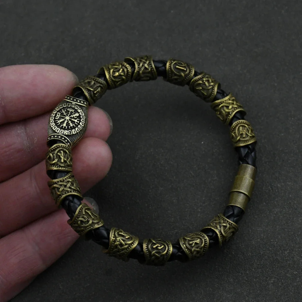 Pulsera Hombre Runas Vikingas Nórdicas oro