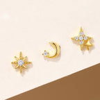 Pendientes Clavo Luna Creciente y Estrellas
