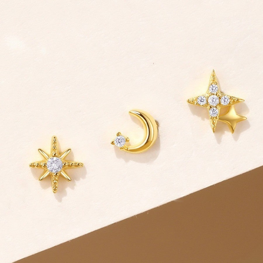 Pendientes Clavo Luna Creciente y Estrellas