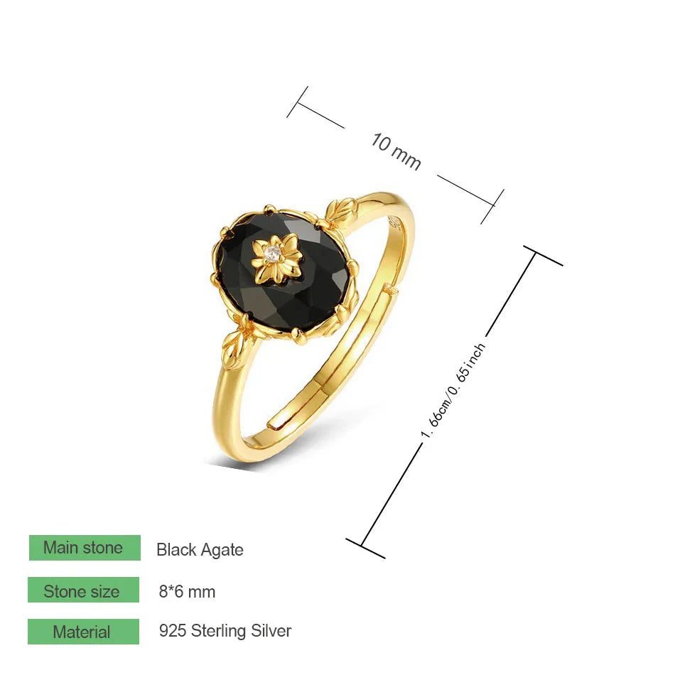 Anillo Ajustable "Encanto Nocturno" en Ágata Negra 