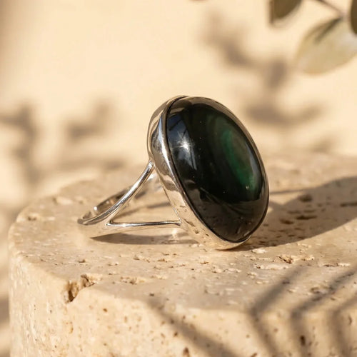 Anillo ajustable "despertar del alma" en obsidiana ojo celeste 