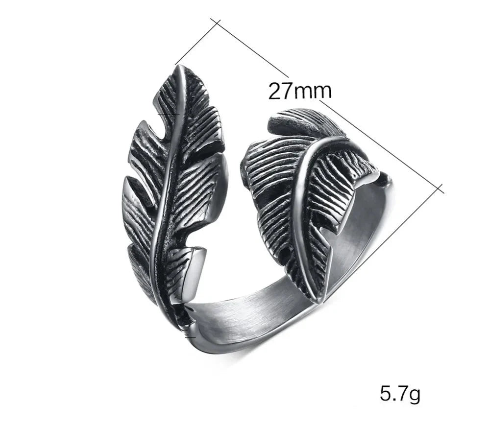 Anillo ajustable con pluma plateada