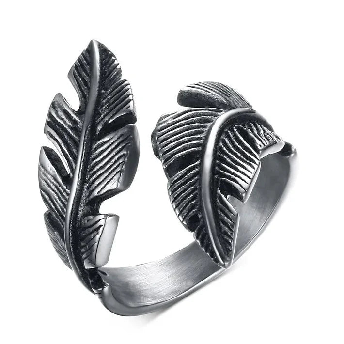 Anillo ajustable con pluma plateada