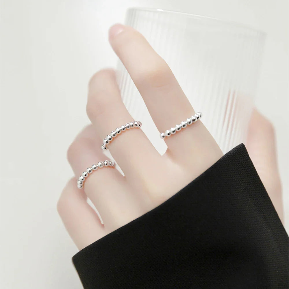 Anillo Anti-Estrés con Perlas Giratorias para Hombre o Mujer en plata