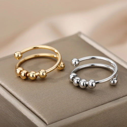 Anillo Anti-Estrés con Perlas Giratorias en plata