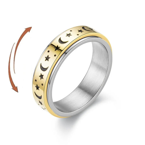 Anillo Antiestrés Giratorio Estrellas y Lunas oro