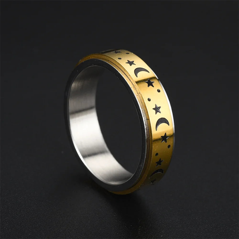 Anillo Antiestrés Giratorio Estrellas y Lunas oro
