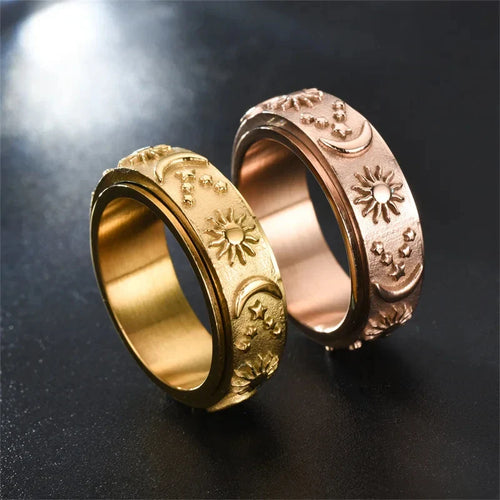 Anillo Anti-Estrés Giratorio Luna y Sol oro rosado