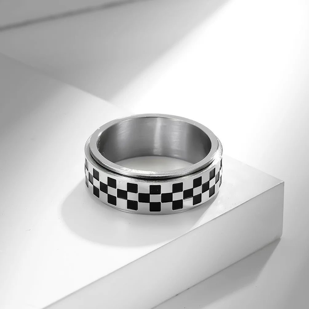 Anillo con Cuadrados Negros Antiestrés Giratorio