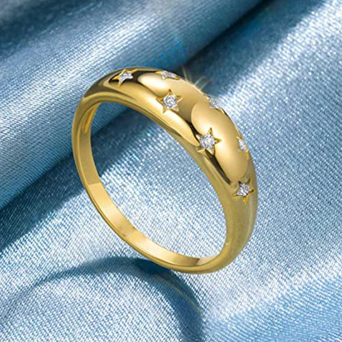 Anillo de Banda con Estrellas en Circonio 