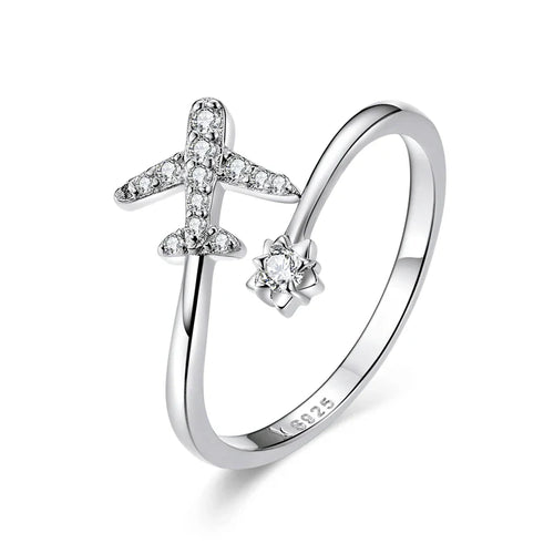 Anillo Avión de Plata Genuina para Mujer plata