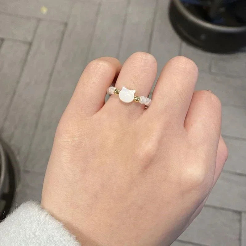 Anillo de Gato con Piedras blancas