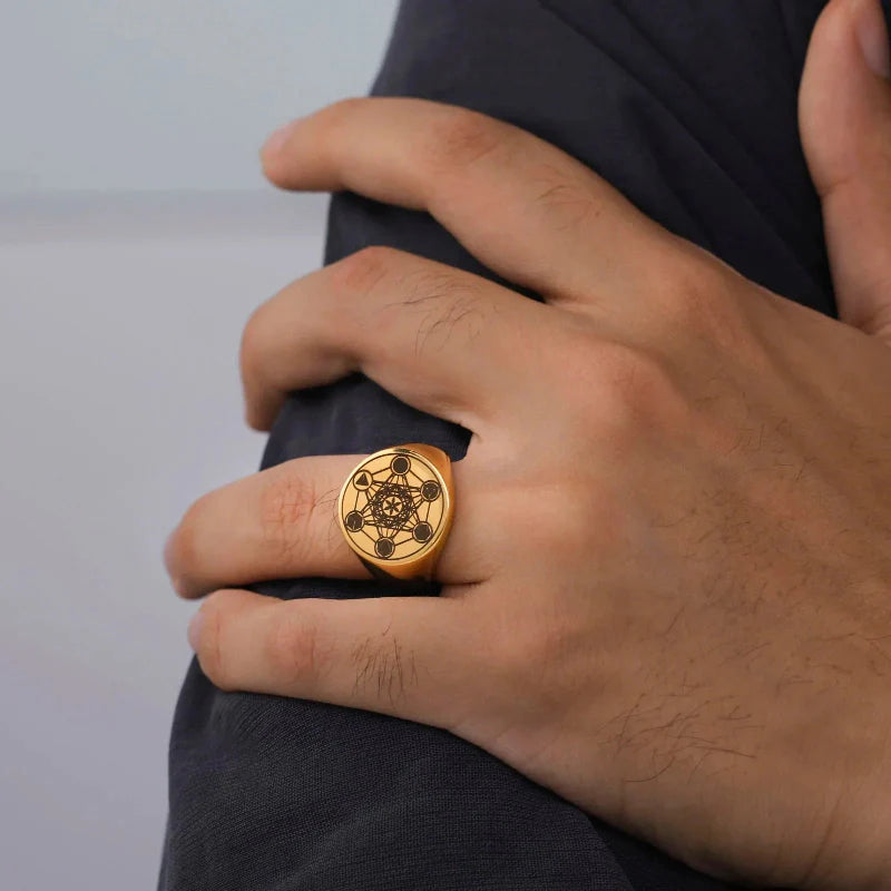 Anillo de Cubo de Metatrón oro a