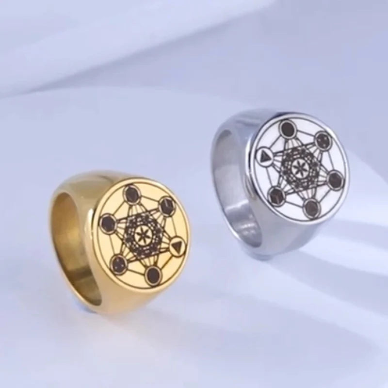 Anillo de Cubo de Metatrón oro a