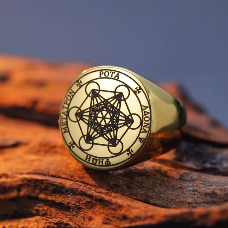 Anillo de Cubo de Metatrón oro b