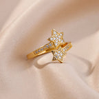 Anillo Doble Estrellas con Circonio en Oro