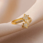 Anillo Doble Estrellas con Circonio en Oro