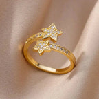 Anillo Doble Estrellas con Circonio en Oro