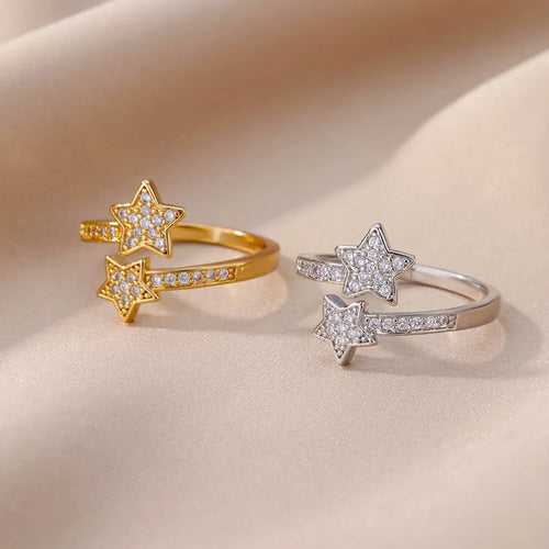 Anillo Doble Estrellas con Circonio en Plata
