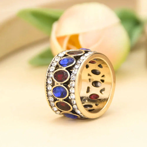 Anillo Étnico de Estilo Oriental azul y rojo