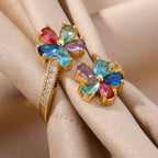 Anillo con Flores de Colores en Circonio Oro