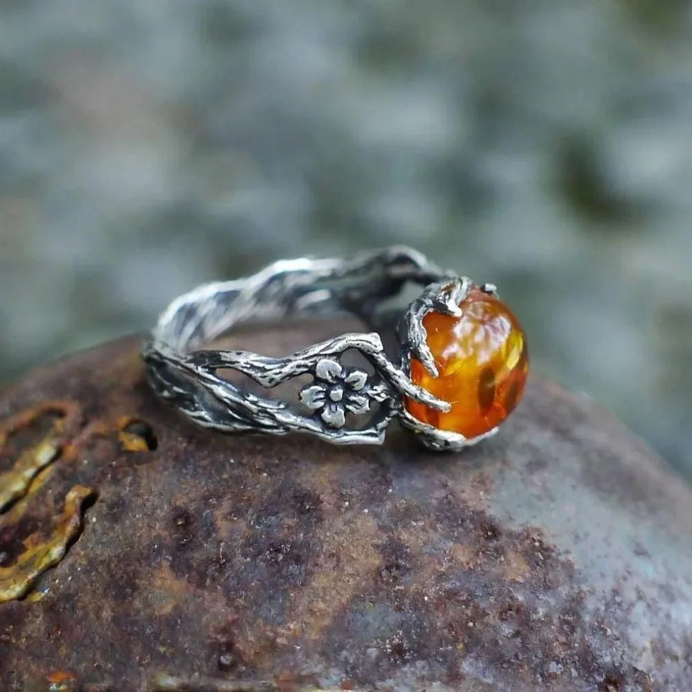 Anillo de Flores y Perla Estilo Retro