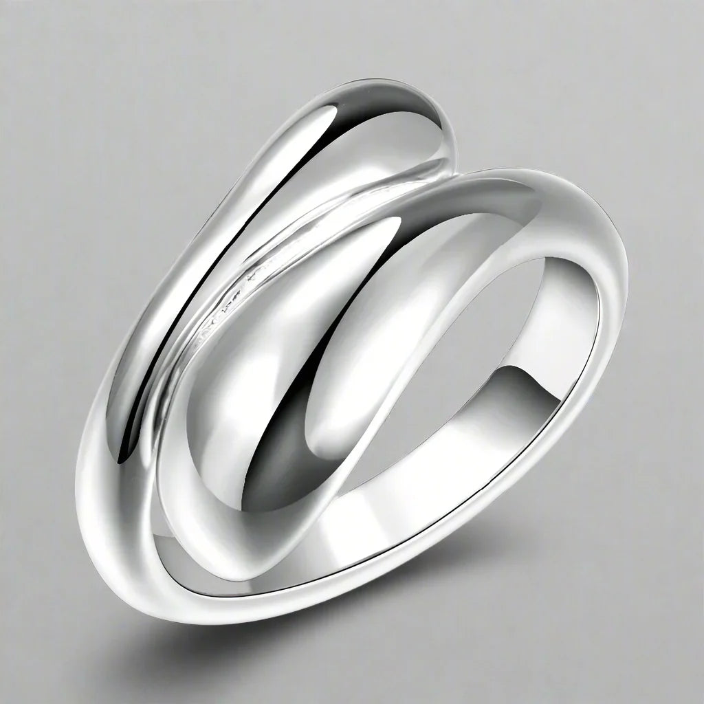 Anillo de Gota de Agua Plateado y Hueco