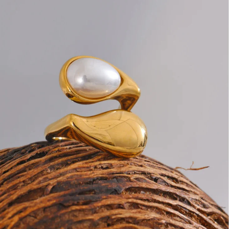 Anillo Gota de Agua Perla Blanca oro