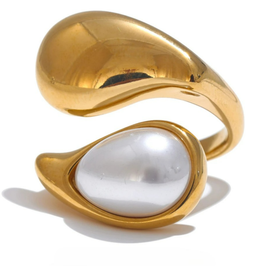Anillo Gota de Agua Perla Blanca oro