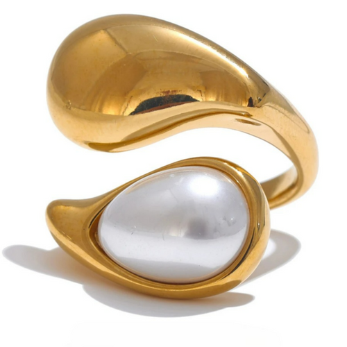 Anillo Gota de Agua Perla Blanca oro
