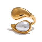 Anillo Gota de Agua Perla Blanca oro