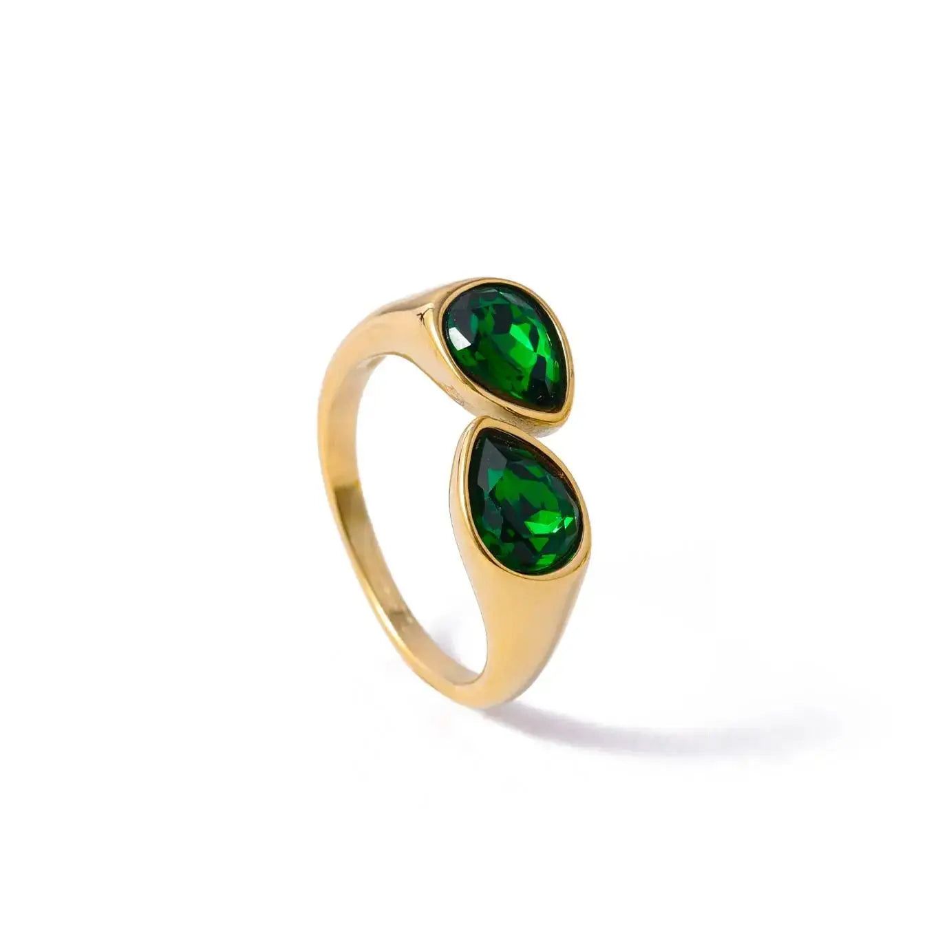 Anillo con gota de agua y perla de color verde oscuro