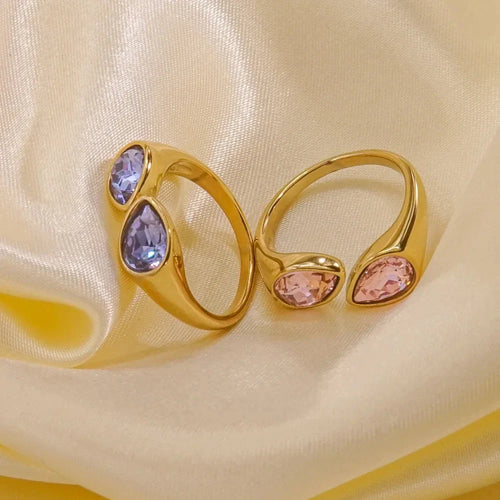 Anillo con gota de agua y perla de color violeta