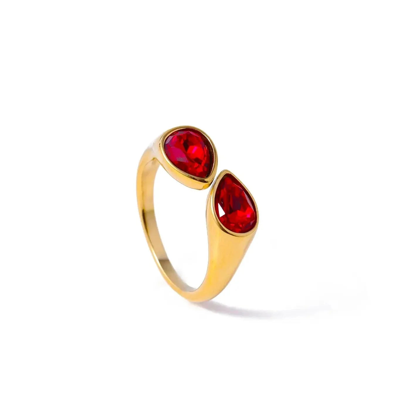 Anillo con gota de agua y perla de color rojo