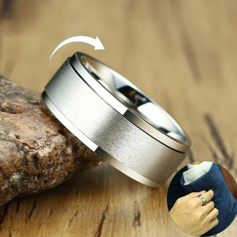 Anillo para Hombre Anti-Estrés Giratorio plata