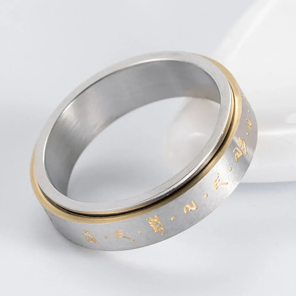 Anillo con Motivos para Hombre o Mujer Anti-Estrés Giratorio plata