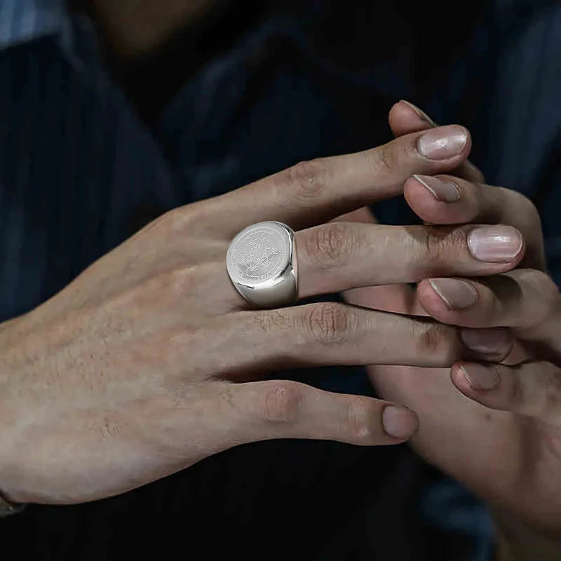 Anillo Negro Cubo Metatrón plata