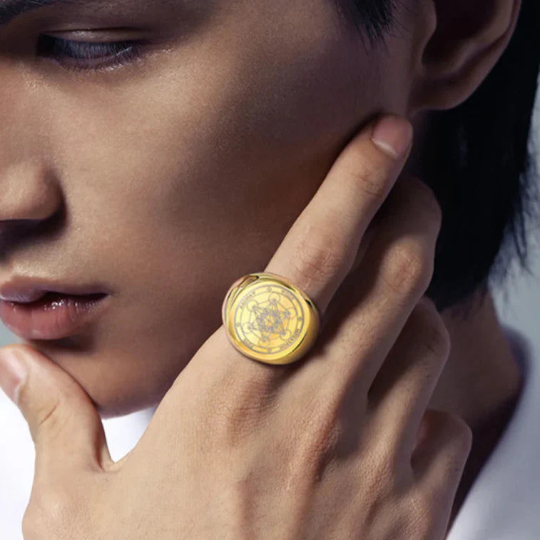 Anillo Negro Cubo Metatrón oro