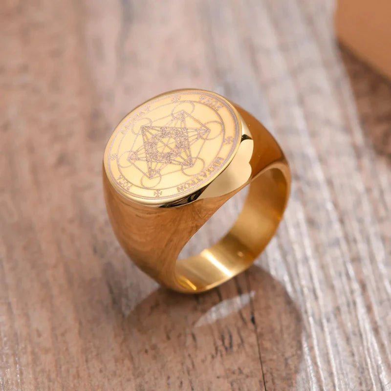 Anillo Negro Cubo Metatrón oro