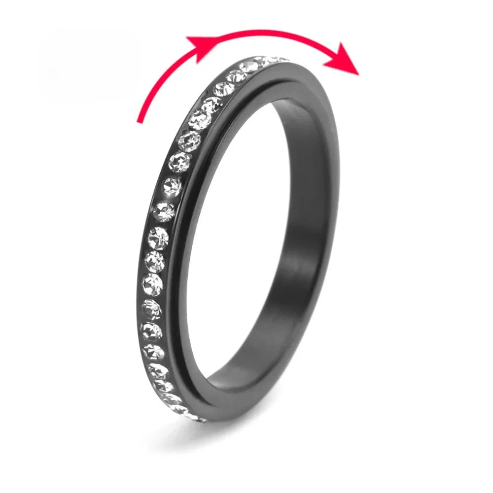 Anillo Giratorio Antiestrés con Circonia Negra