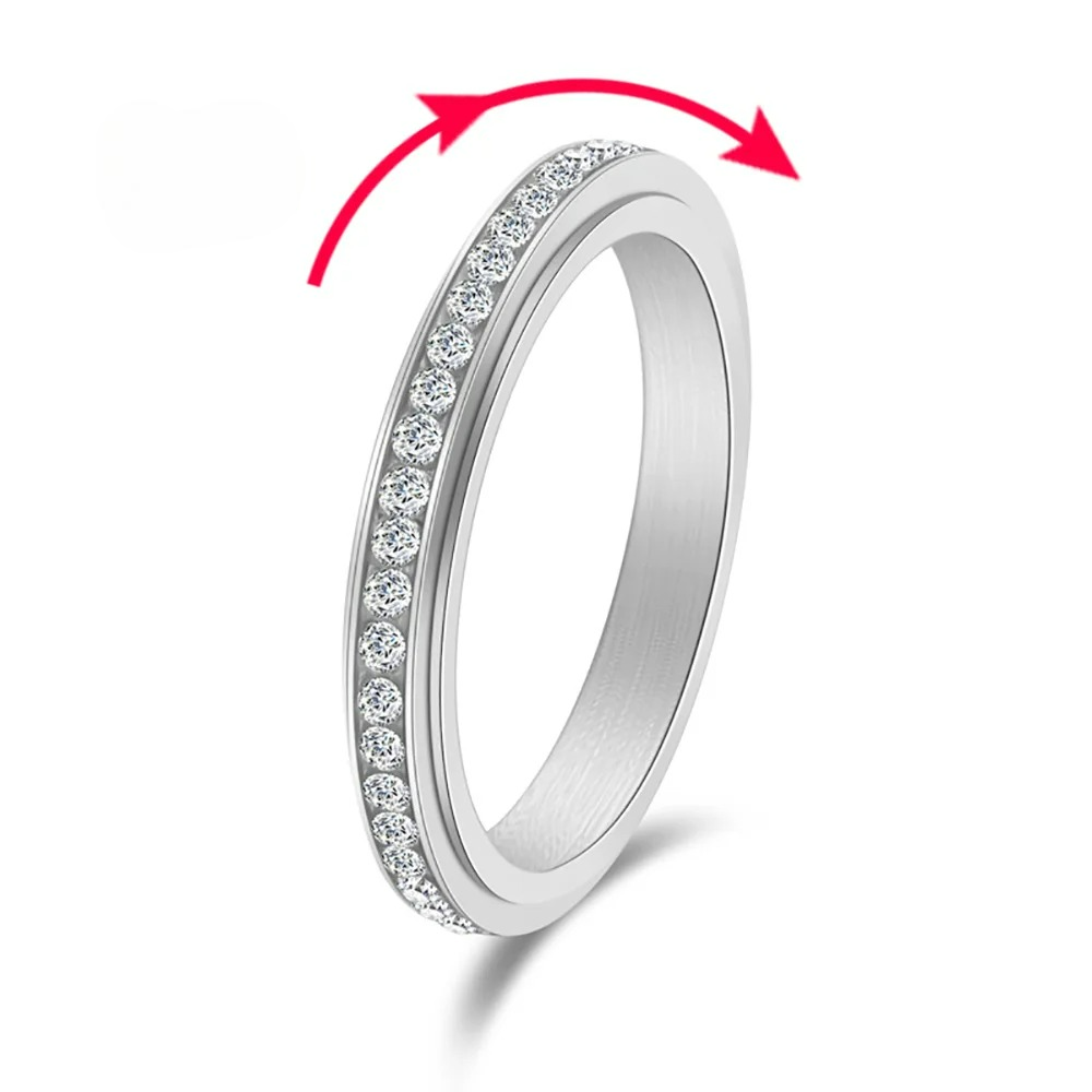 Anillo Giratorio Antiestrés con Circonia Plateada