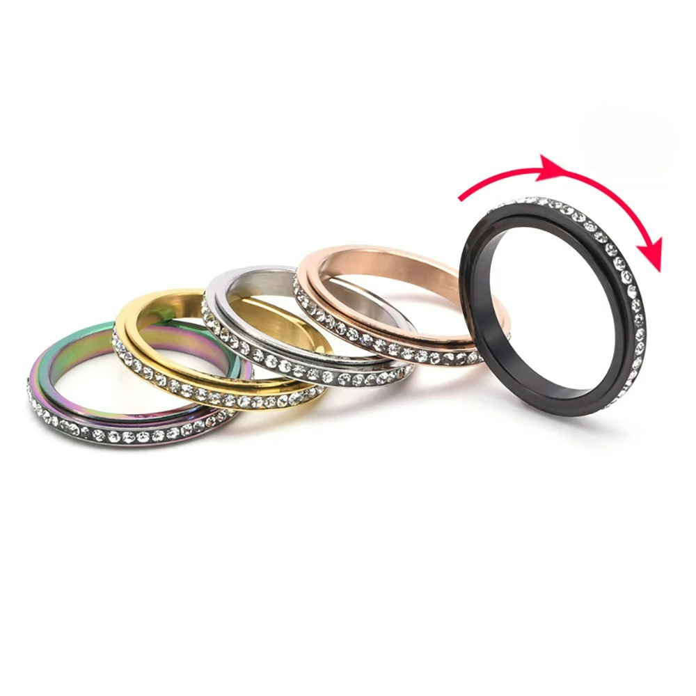 Anillo Giratorio Antiestrés con Circonia Negra
