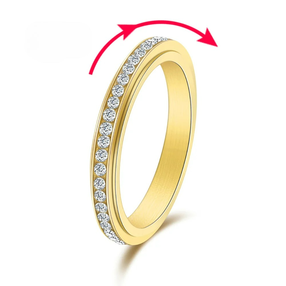 Anillo Giratorio Antiestrés con Circonia en Oro
