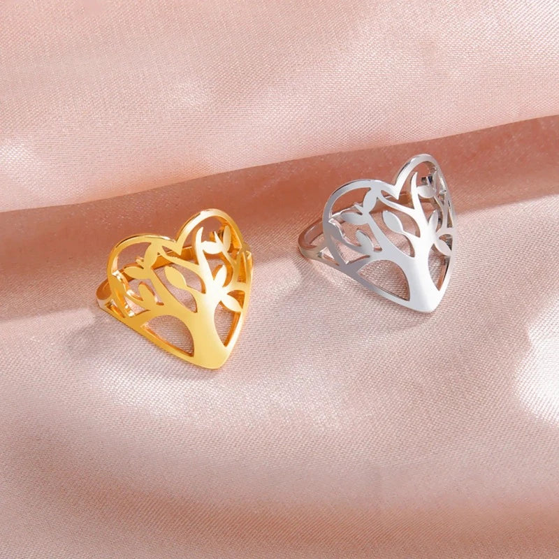 Anillo Árbol de la Vida para Mujer Anillo Corazón plata oro