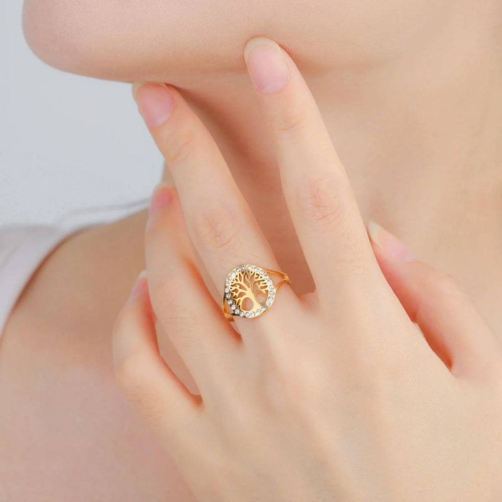 Anillo Árbol de la Vida Zirconia Mujer oro