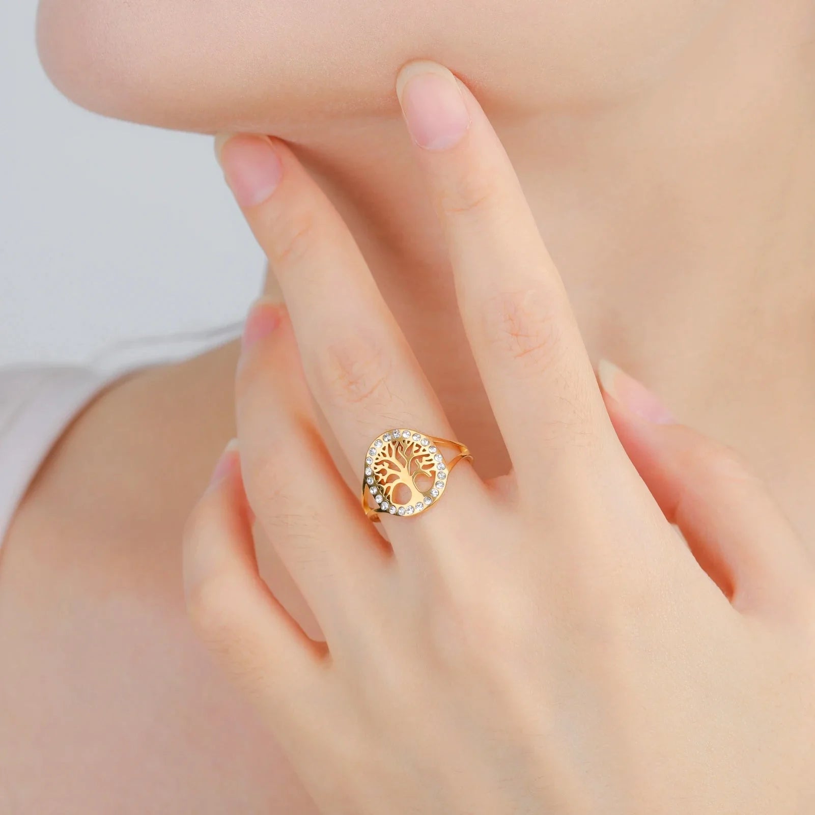 Anillo Árbol de la Vida Zirconia Mujer oro