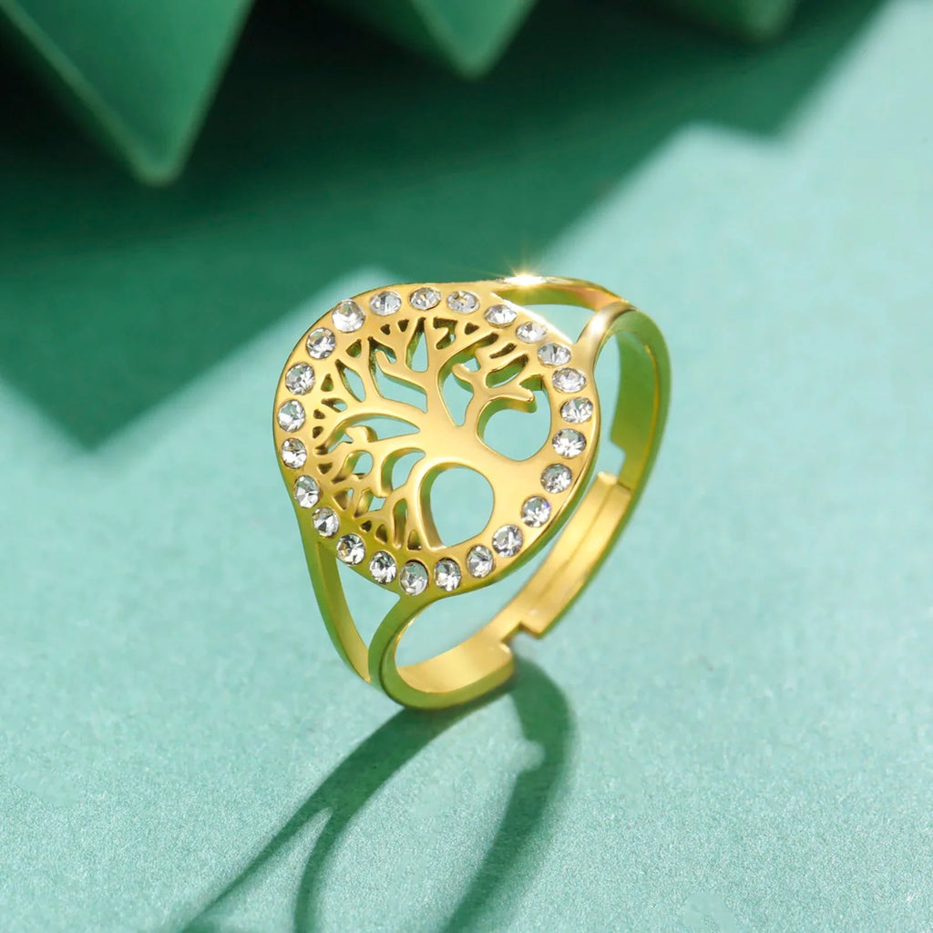 Anillo Árbol de la Vida Zirconia Mujer oro
