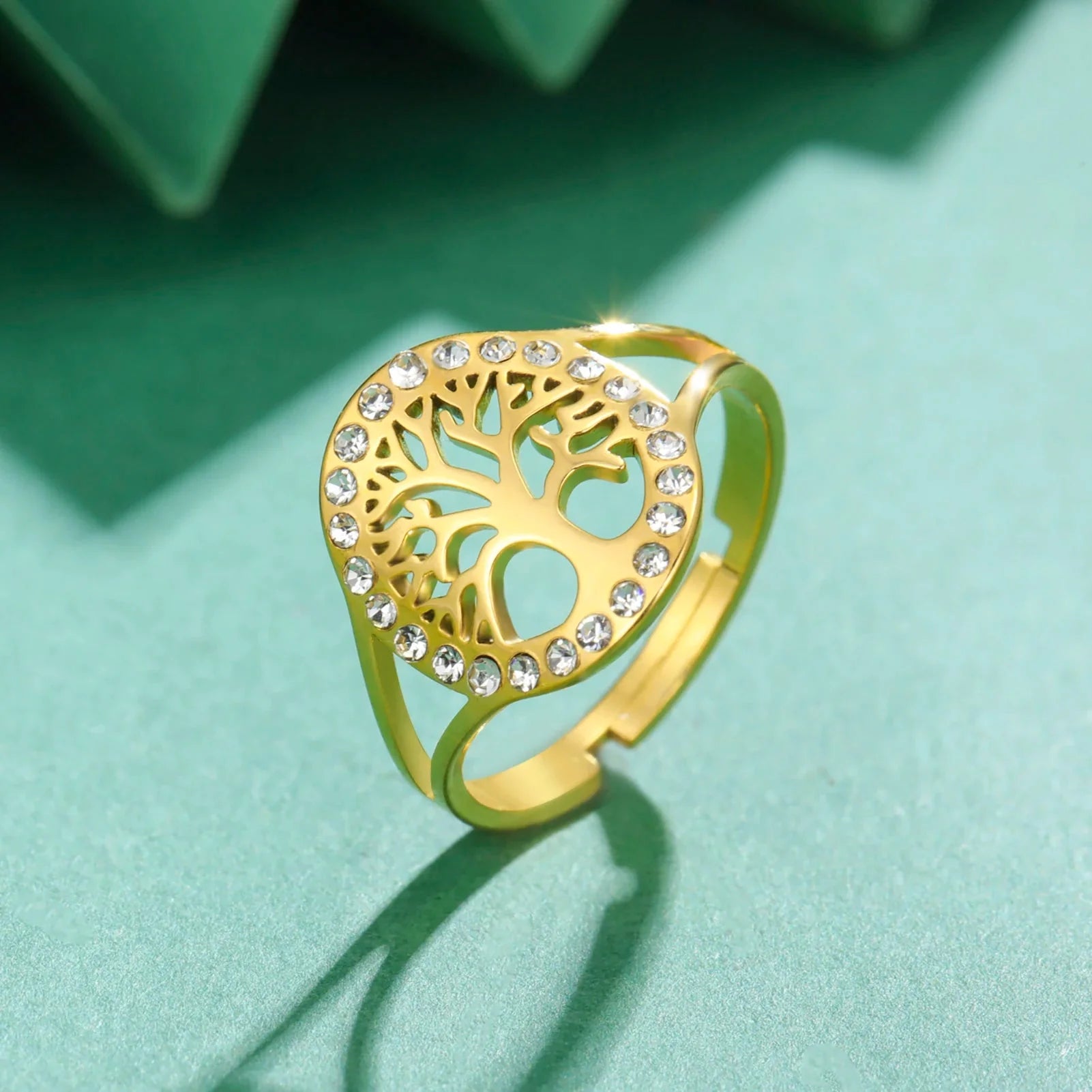 Anillo Árbol de la Vida Zirconia Mujer oro
